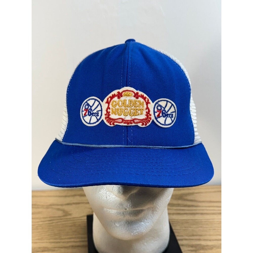 Vintage 80s Golden Nugget 76ers NBA Snapback Mesh Trucker Hat Vegas Blue‎ AJD